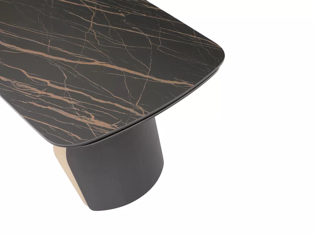 Table à manger extensible 6 à 10 personnes en céramique, verre trempé et métal - Effet marbre noir et doré - ZINORIA de Maison Céphy