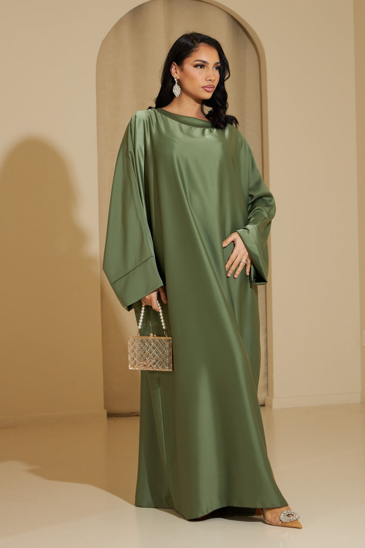 Abaya kaki ample satinée