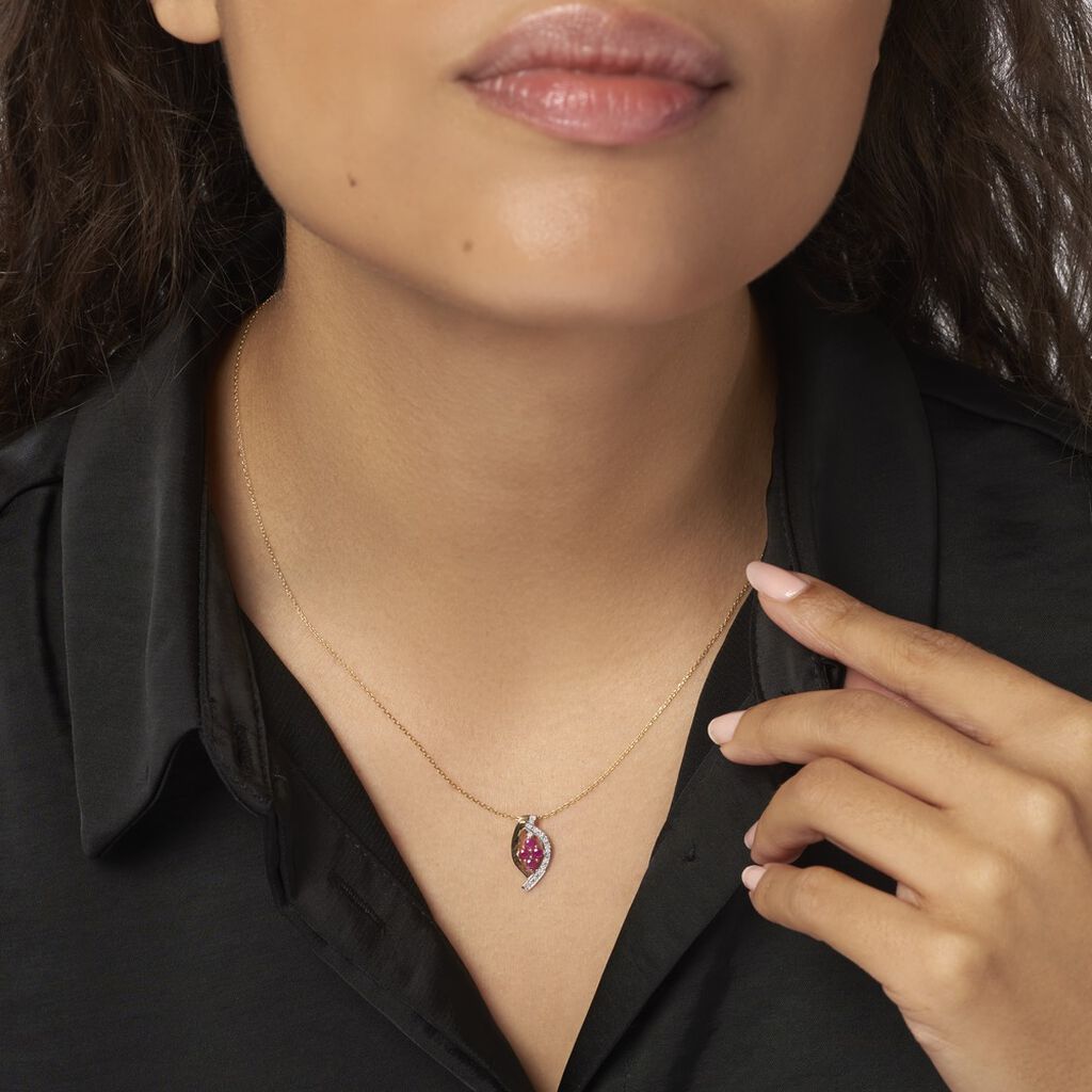 Collier Hoela Or Jaune Diamant Et Rubis