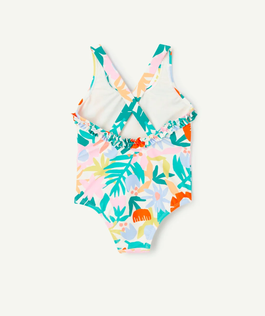 MAILLOT DE BAIN 1 PIÈCE BÉBÉ FILLE EN FIBRES RECYCLÉES IMPRIMÉ TROPICAL