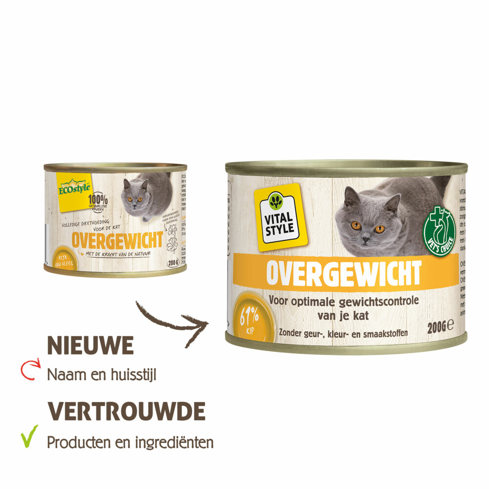 6x VITALstyle Kattenvoer Blik Overgewicht200 gr