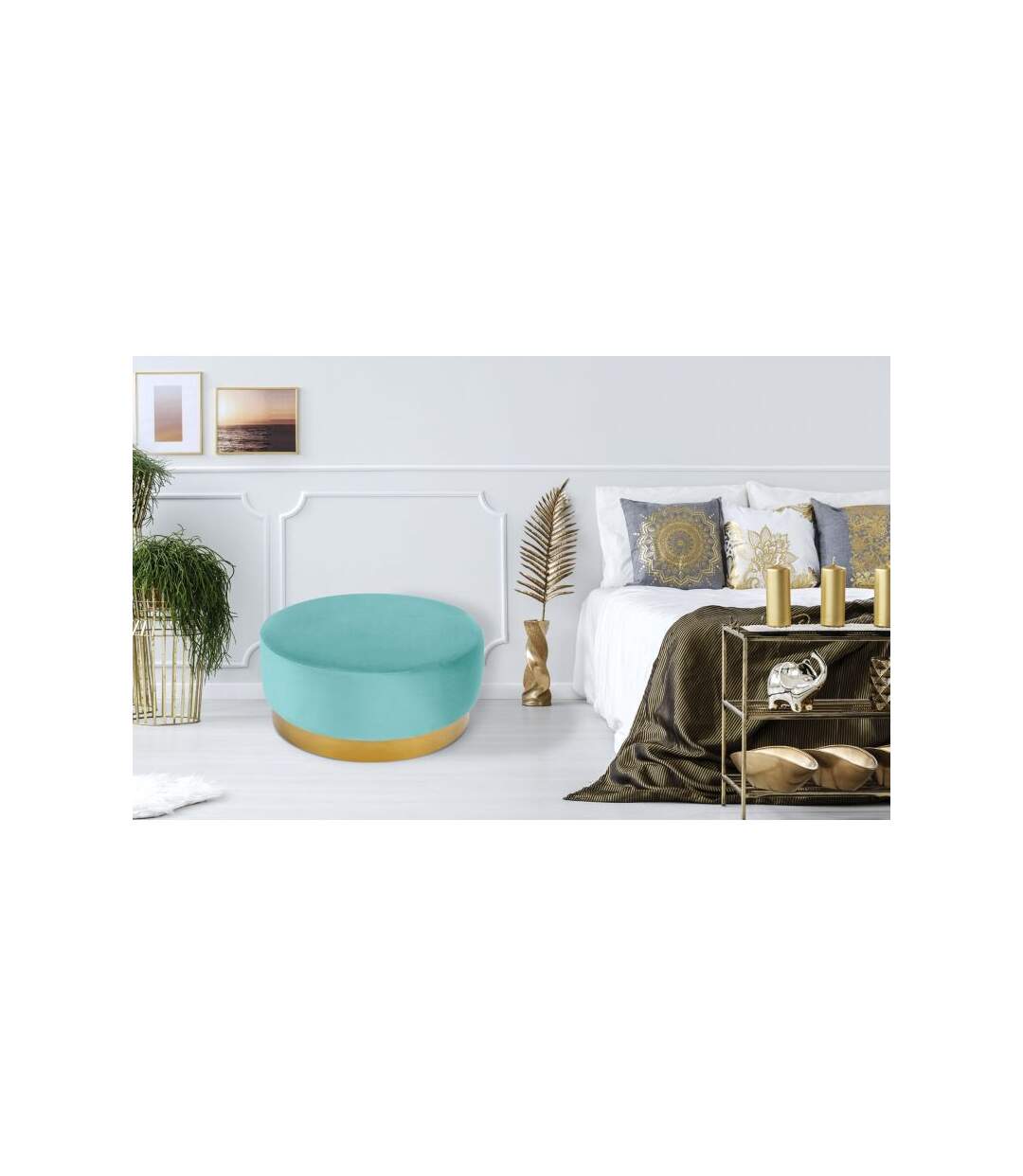 Paris Prix - Pouf Rond En Velours Design minnie 75cm Menthe