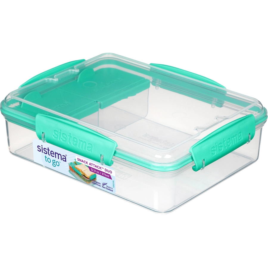 sistema® Snackbox mit Fächern Snack Attack Duo TO GO, 975 ml, blaugrün