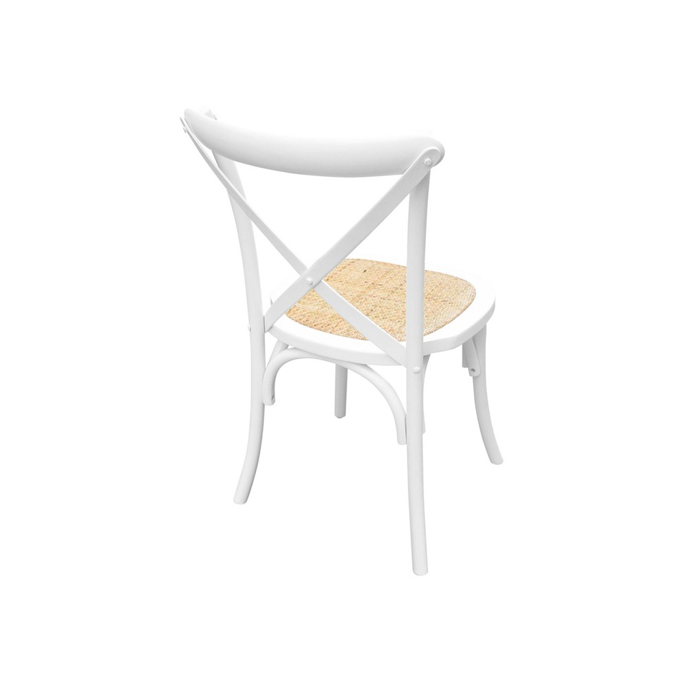 Lot de 2 chaises de bistrot en bois d'hévéa blanc. Vintage. Assise en rotin. Empilables