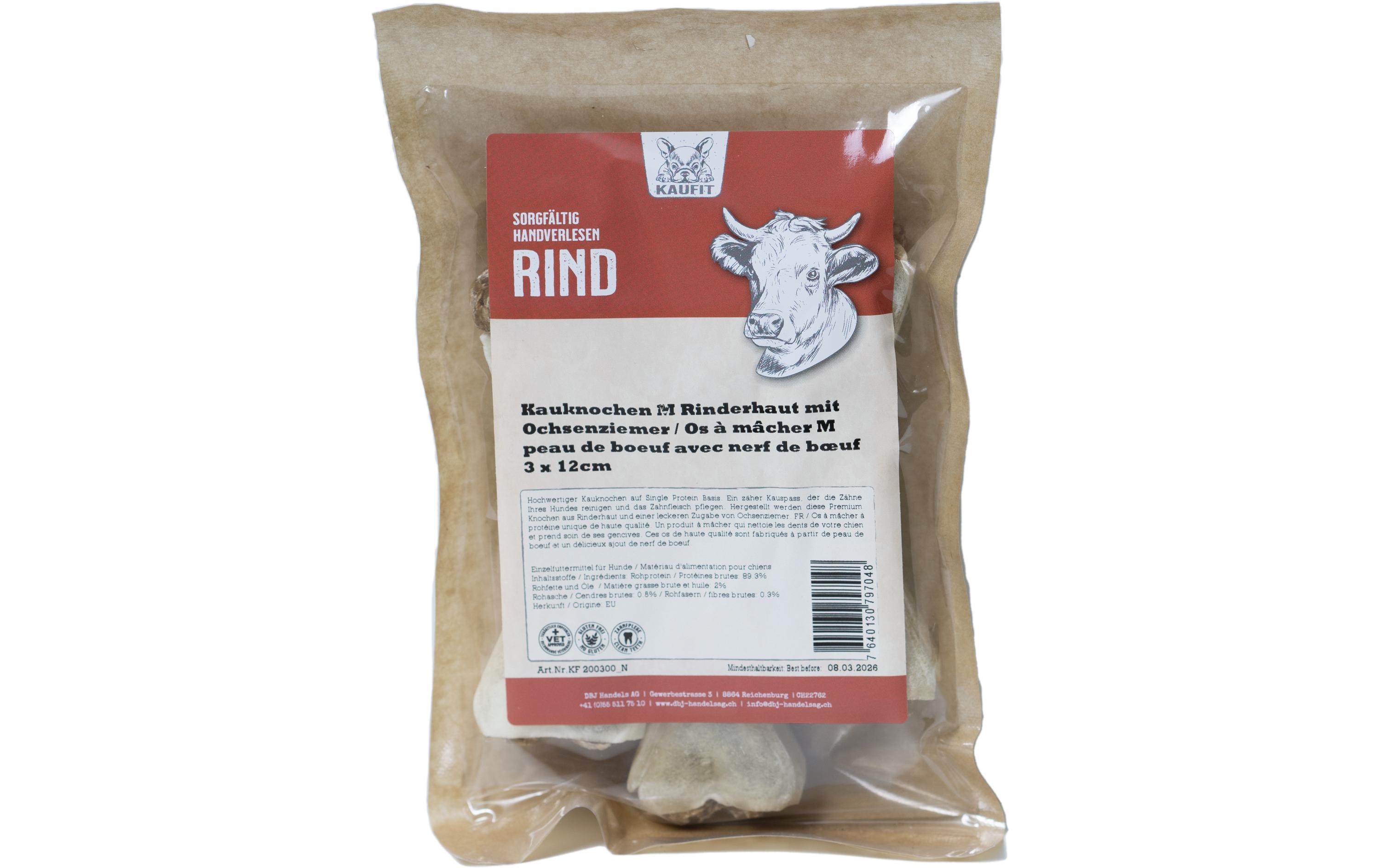 Kauknochen Rind mit Ochsenziemer, 12 cm, 210 g, 3 Stück,Kausnack