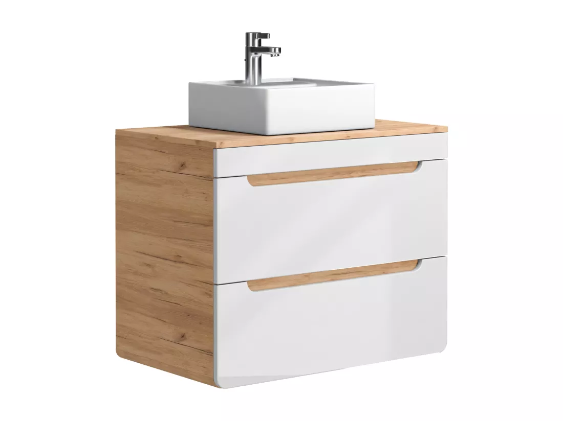 Meuble de salle de bain suspendu avec vasque à poser - Coloris naturel et blanc - 80 cm - ARUBA
