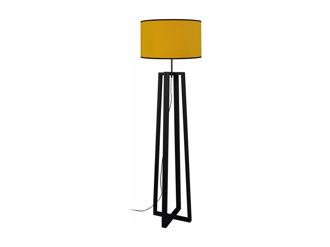 Lampadaire colonne bois noir,jaune 155 cm.