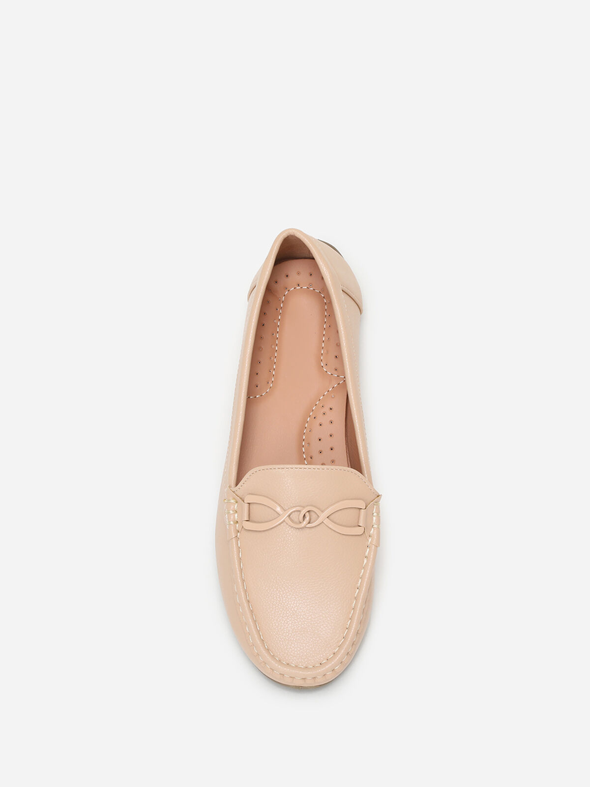 Mocassins à bride métallique et surpiqûres- Beige