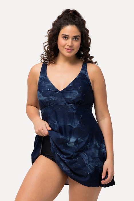 Badekleid, Marmormuster, Softcups, Zierbänder