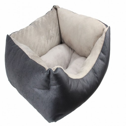 Cama para cães preta, estofada e revestida em lã coral.