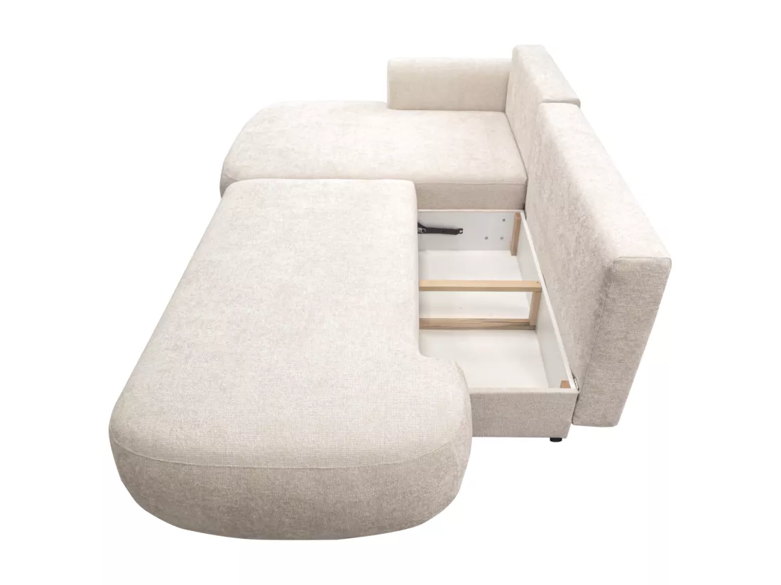 Canapé d'angle gauche convertible en tissu texturé beige BROCARO de Maison Céphy
