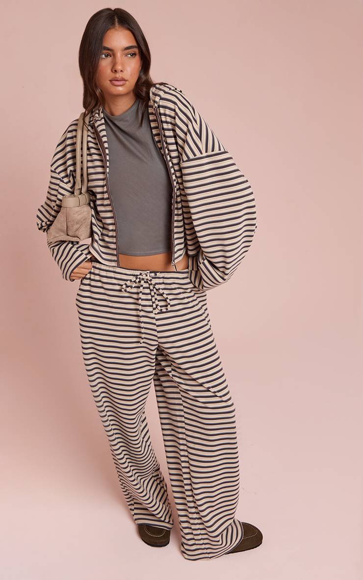 Marron Sweat À Casynthétiqueche Zippé En Polaire Douce Rayée