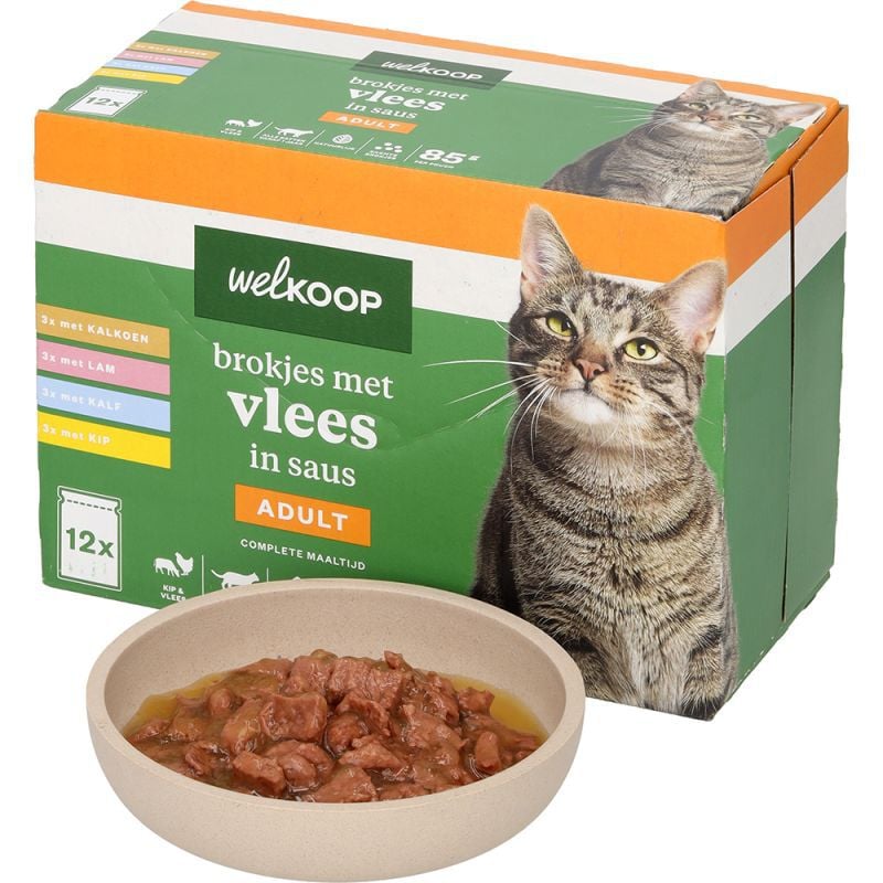 Welkoop Pouch Brokjes in Saus - Kattenvoer - 12x85 gram - 150 Gram - vlees