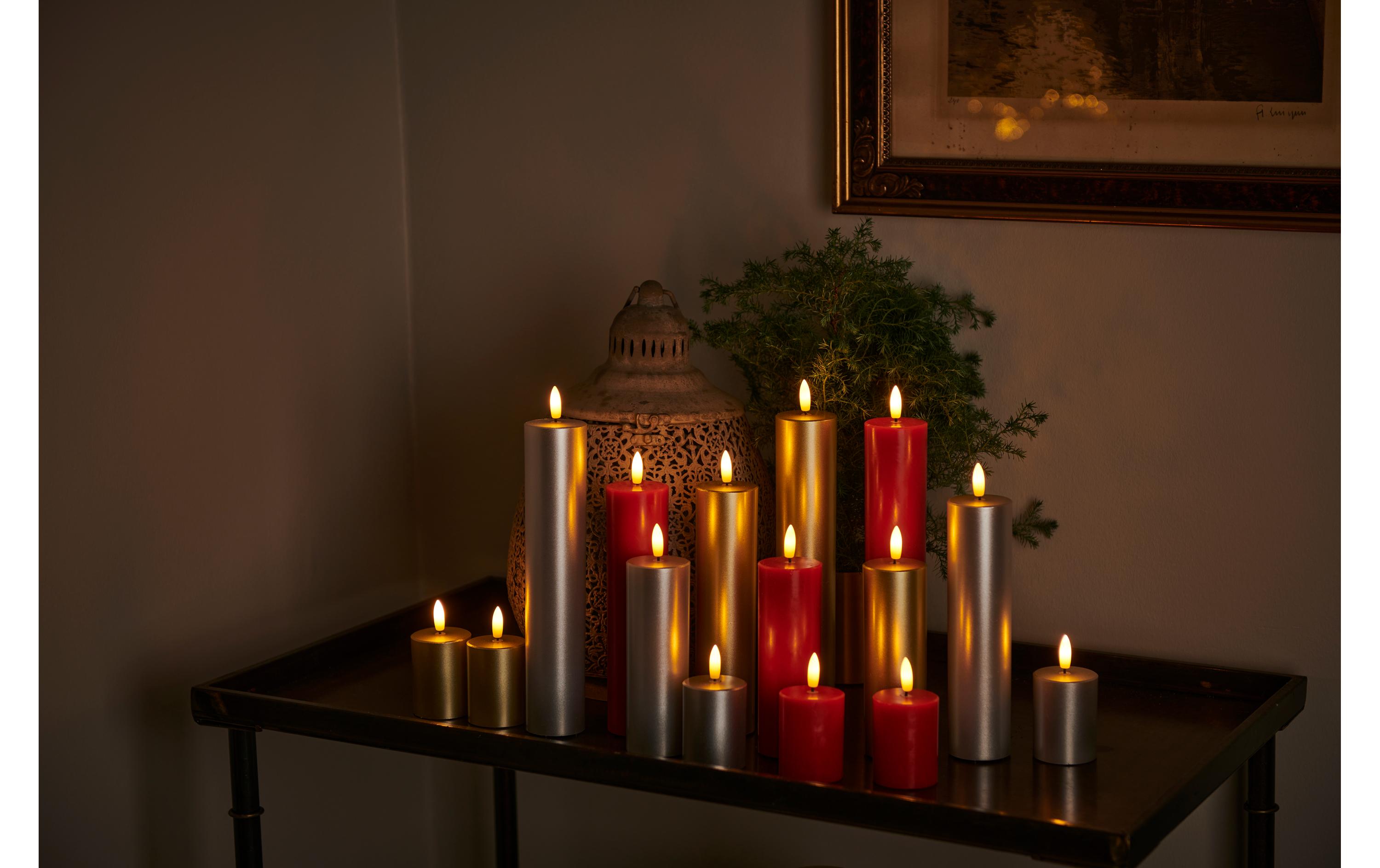 LED-Kerze Sille Exclusive, Ø 5 x 20 cm, GoldLED-Kerze mit beweglicher Flamme