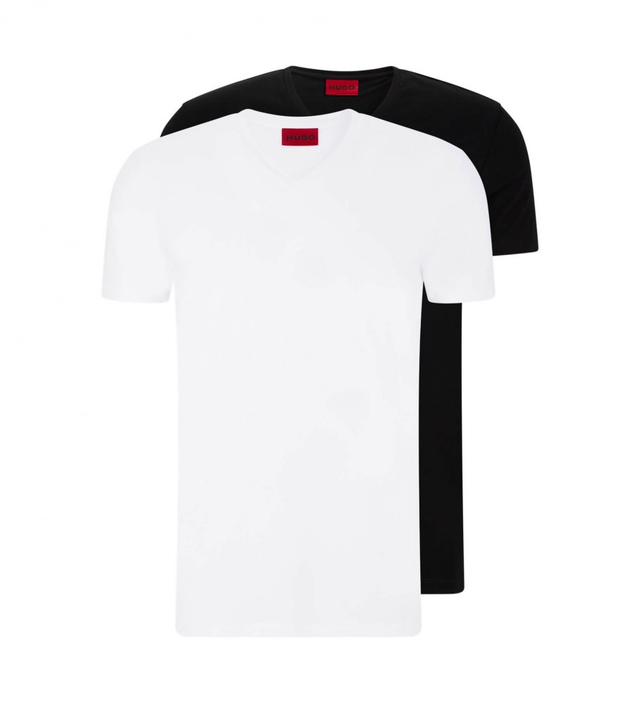 Conjunto de 2 camisetas HUGO com decote em V, branca e preta.