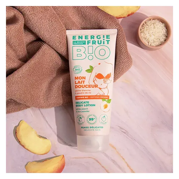 Energie Fruit Corps Peaux Délicates Lait Douceur Pêche Blanche & Eau de Riz Bio 200ml