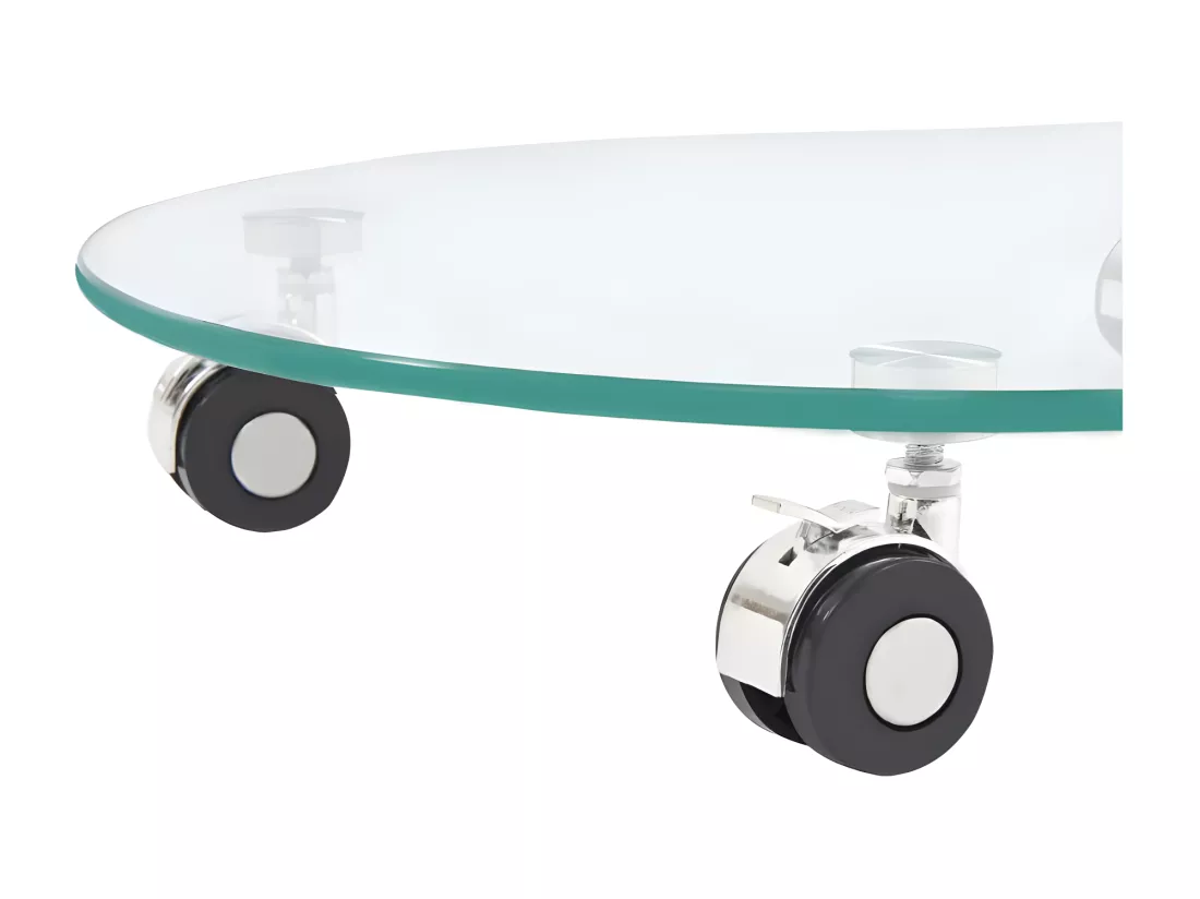 Table d'appoint arrondi sur roulettes verre trempé transparent Niu
