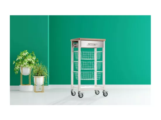 Desserte de cuisine sur roulettes - Blanc, Inox, Orme - 91*48,5*34cm - ONDA