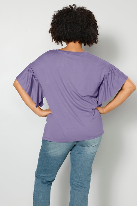 T-Shirt, oversized, U-Boot-Ausschnitt, Rüschen-Halbarm