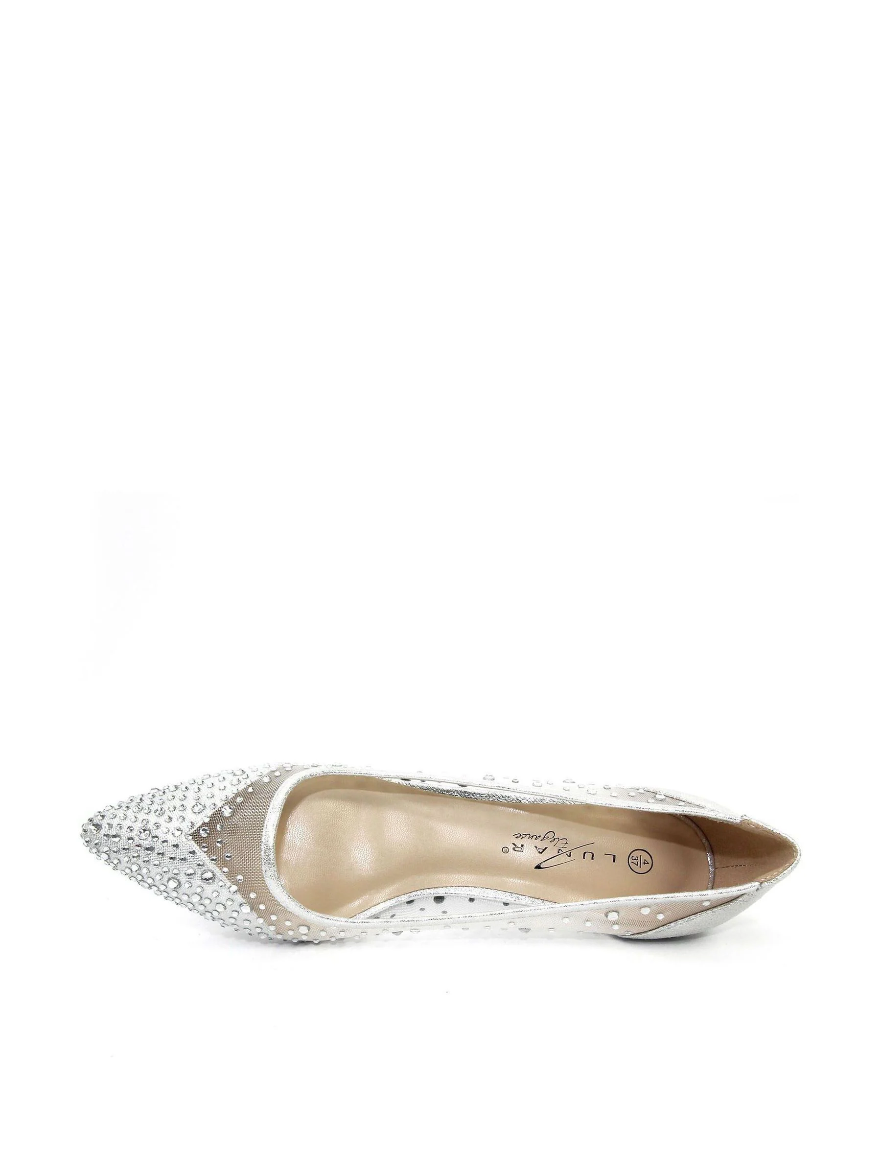 Zilver - Lunar schoenen met siersteentjes en kleine lage hak