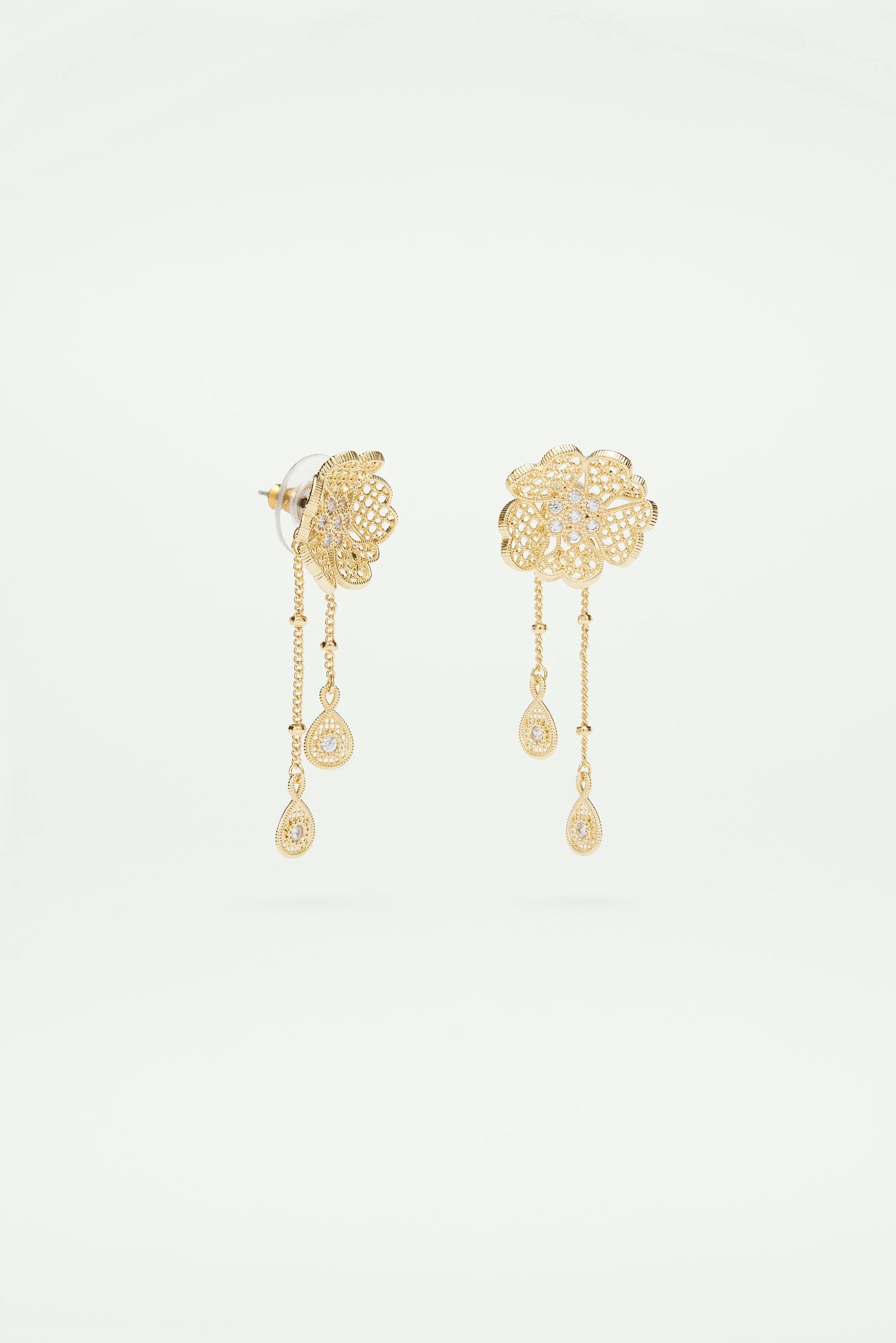 Boucles d'oreilles deux en un fil d'or | Jaune