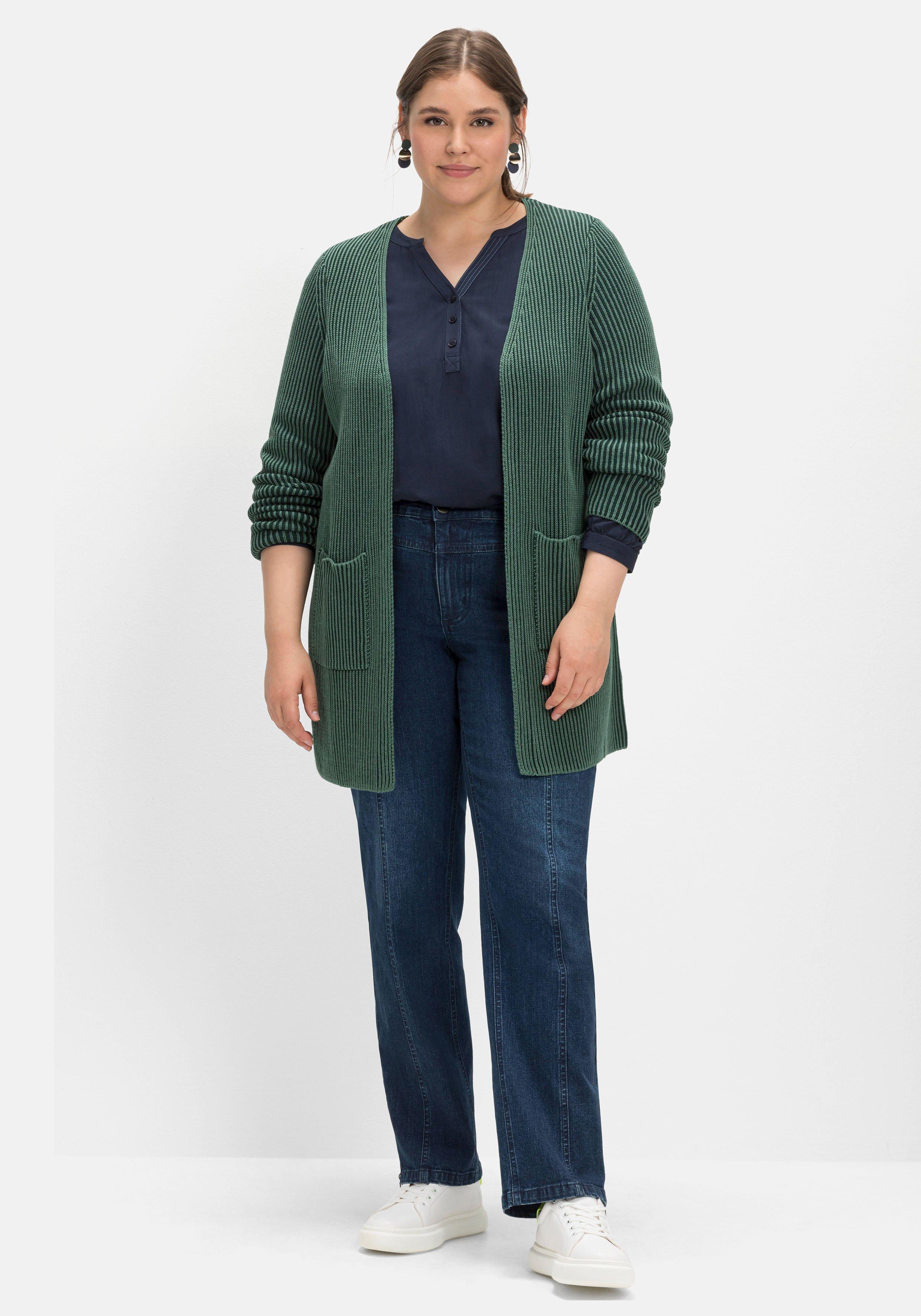 Strickjacke in zweifarbiger Rippstruktur