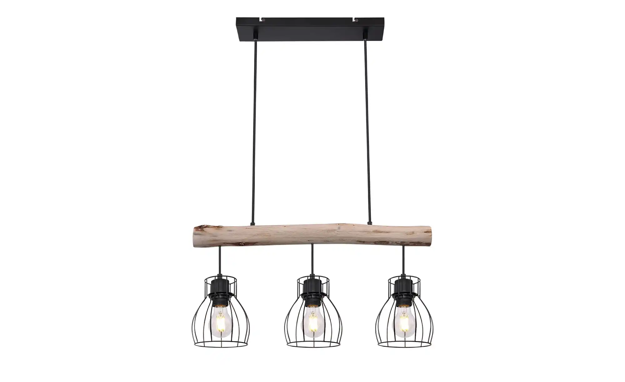 Pendelleuchte, 3-flammig, Holz/ Metall Körbe