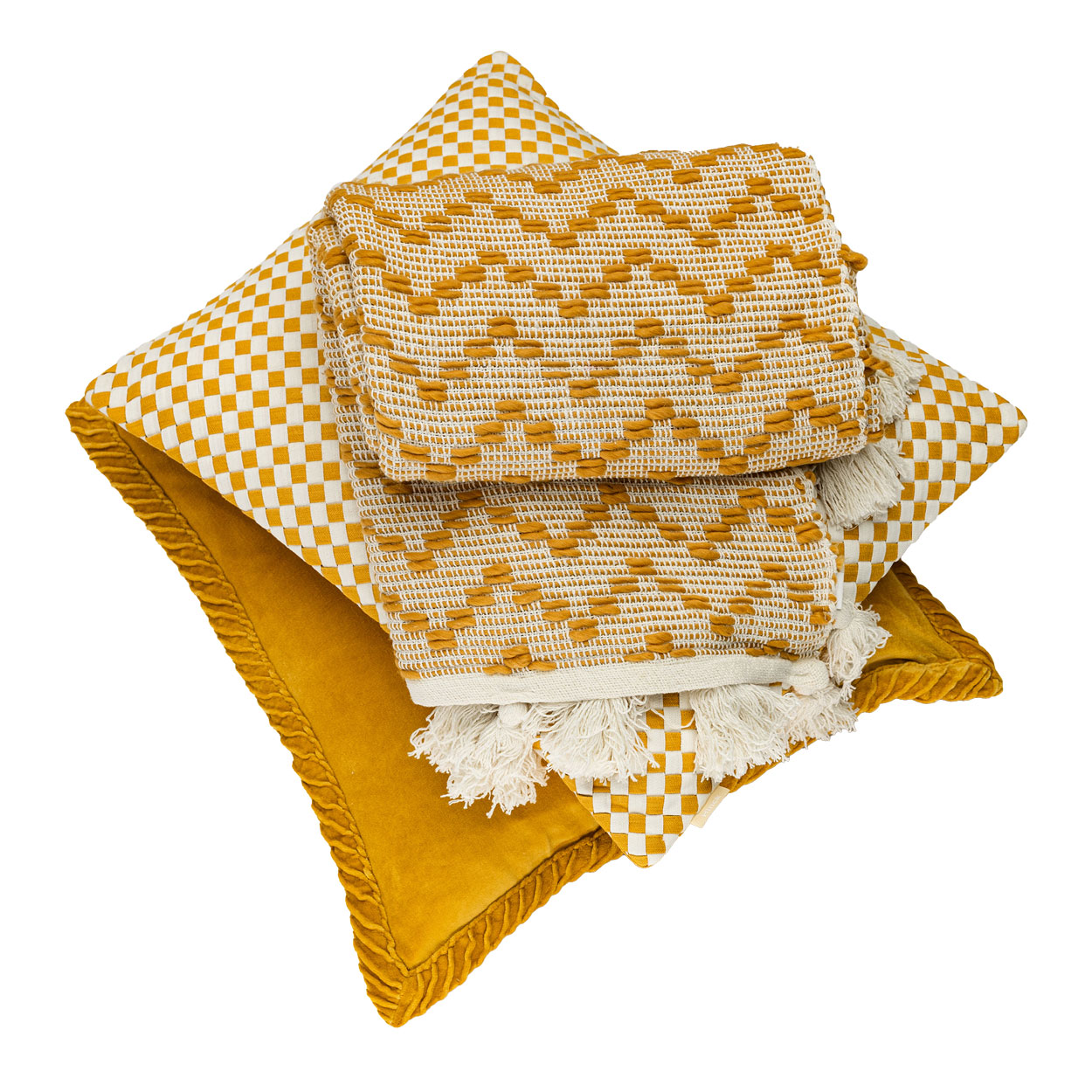 Sierkussen velours Tucked border ochre 50x50 cm