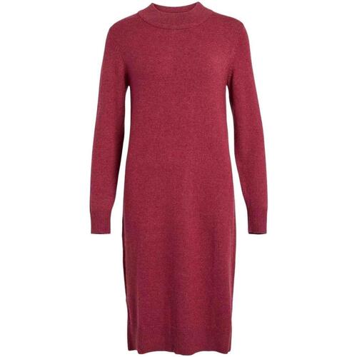 Vila - VIRIL CREW NECK L/S MIDI DRESS Rojo