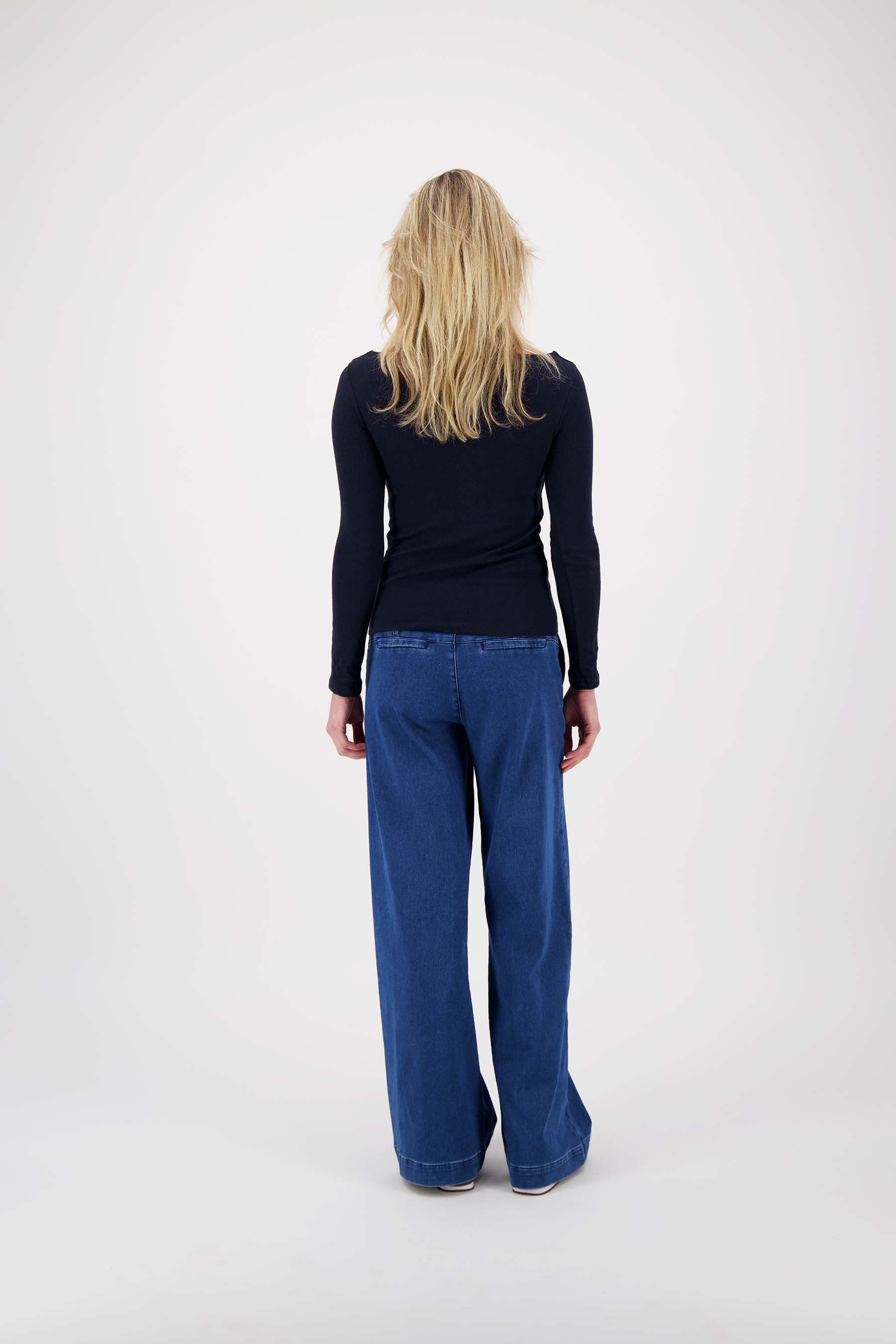 basic rib V hals top met stretch