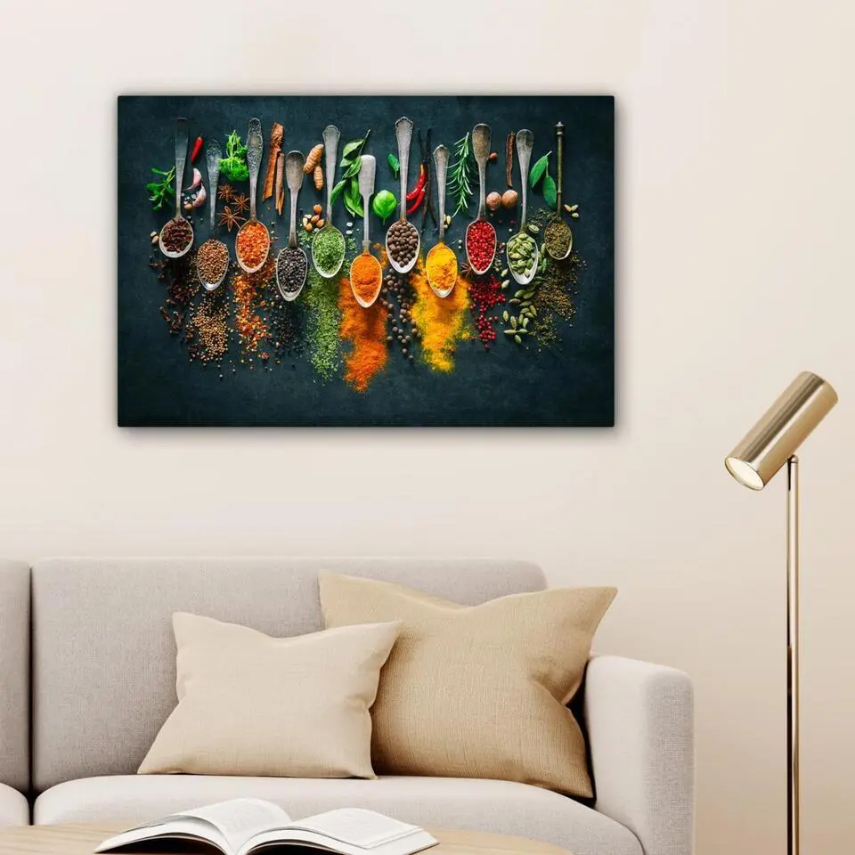 MuchoWow Canvas Schilderij 60x40cm Kruiden Specerijen Lepels