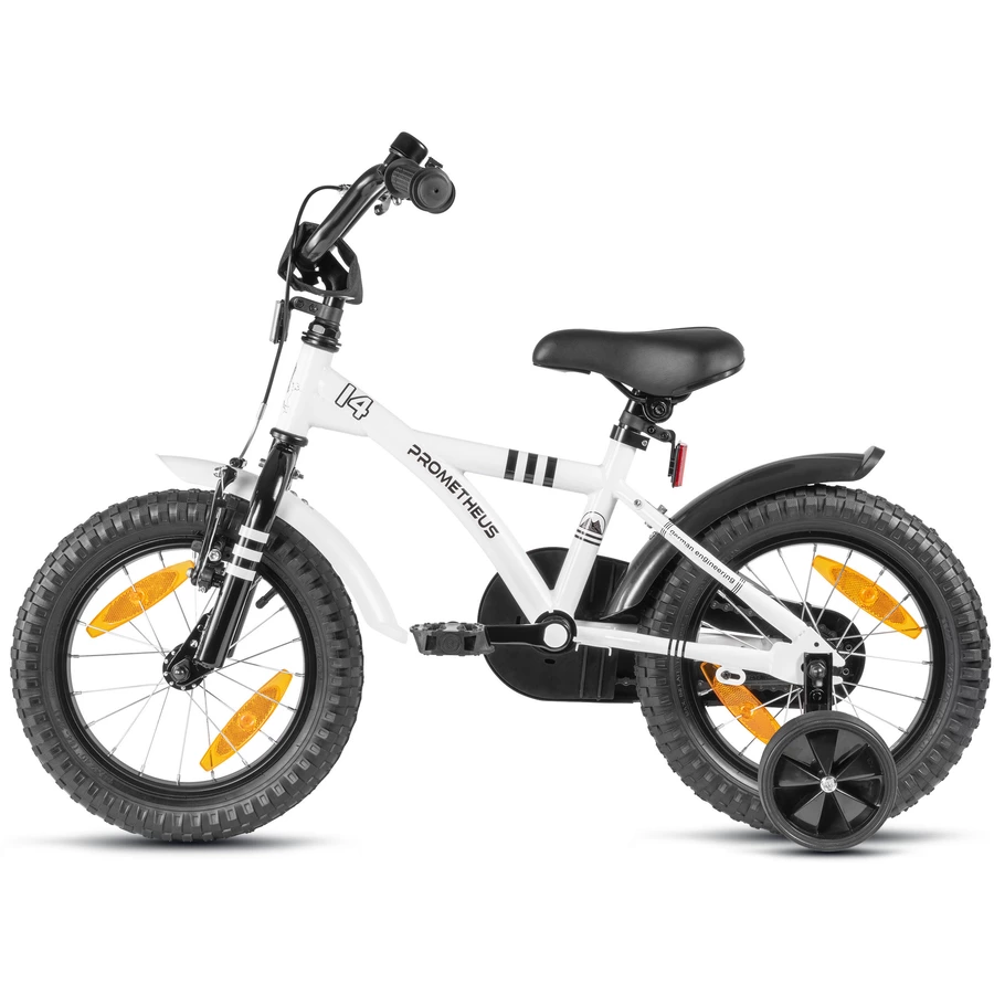 PROMETHEUS BICYCLES® Kinderfahrrad 14, Weiß-Schwarz mit Stützrädern