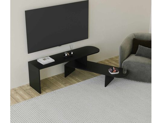 CONCEPT1 - Meuble TV Puzzle noir 130 x 35 x h45 cm