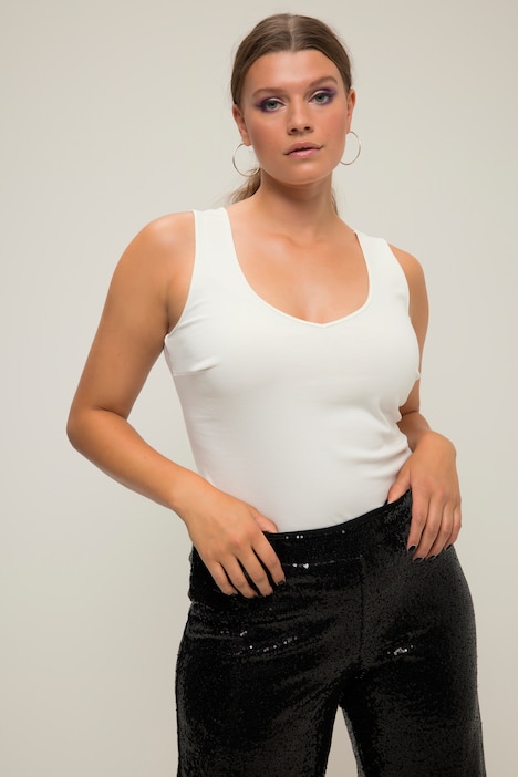 Body, Slim Shape, Punto-Jersey, doppelter V-Ausschnitt