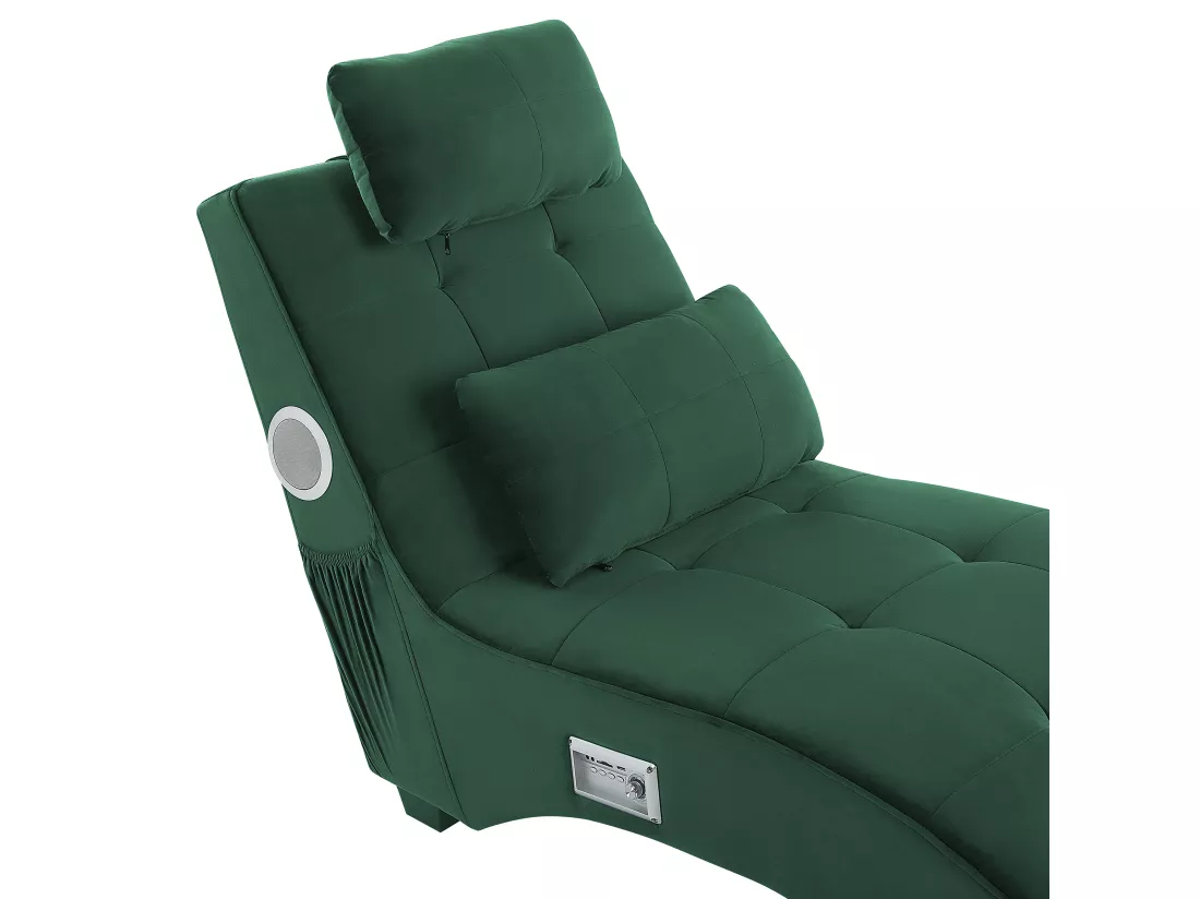 Chaise longue en velours vert avec port USB et haut-parleur bluetooth SIMORRE