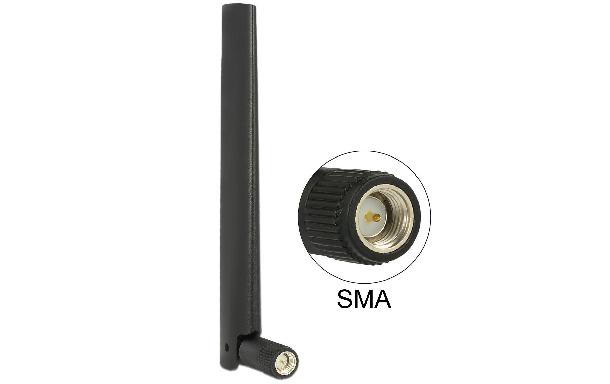 LTE/WLAN/GPS-Antenne 4dBi, 13.5cm SMA 4.3 dBi RundstrahlDelock ZigBee Antenne Multi Bluetooth, GSM, LTE, UMTS, WLAN IEEE 802.11 b/g/n SMA 1 ~ 4.3 dBi omni Gelenk schwarz