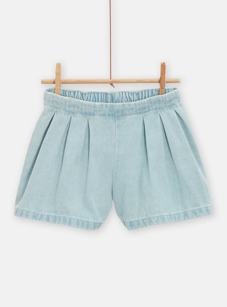 Short plisée en denim clair pour fille