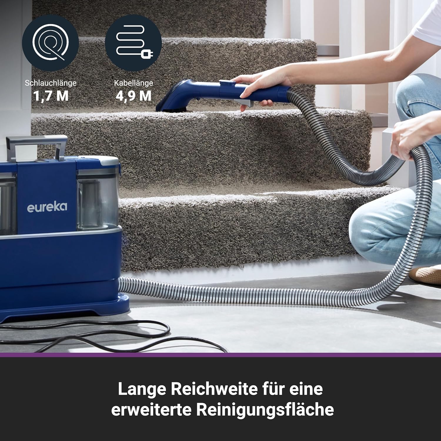 Eureka NEY100 Waschsauger, Teppichreiniger, Polsterreiniger | für Sofa, Vorleger, Polster, Auto | Nass-Trocken-Sauger mit starker Saugkraft 12500Pa, 82dB, 1,5L großer Wassertank mit Reinigungsformel