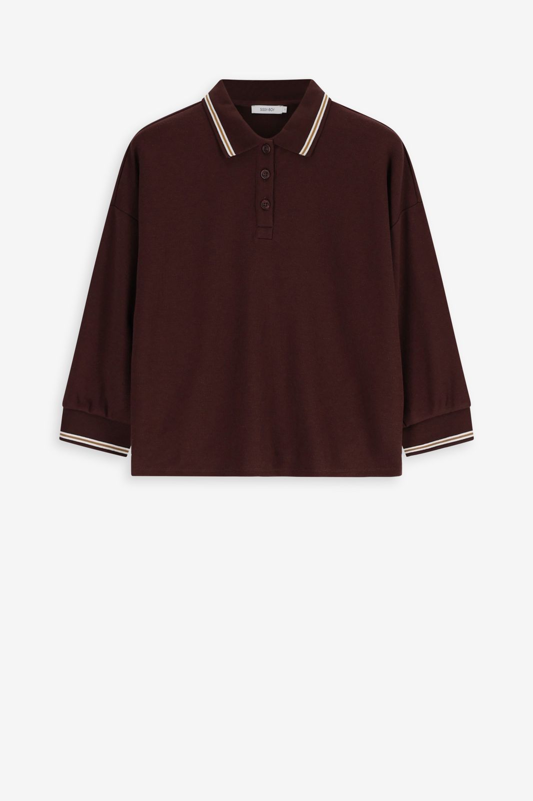 Donkerbruine jersey polo met streep details