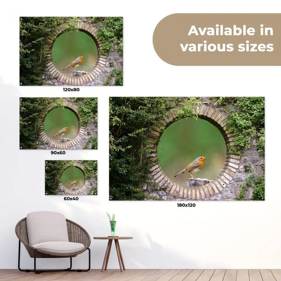 MuchoWow Tuinposter 180x120cm Vogel Doorkijk Roodborstje