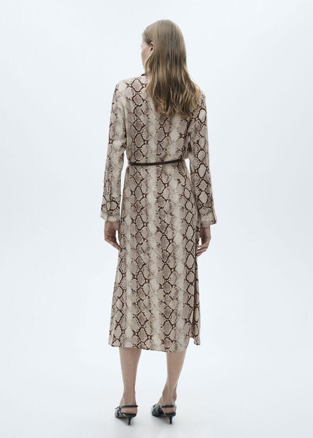 MANGO Snake print shirt dress Brown