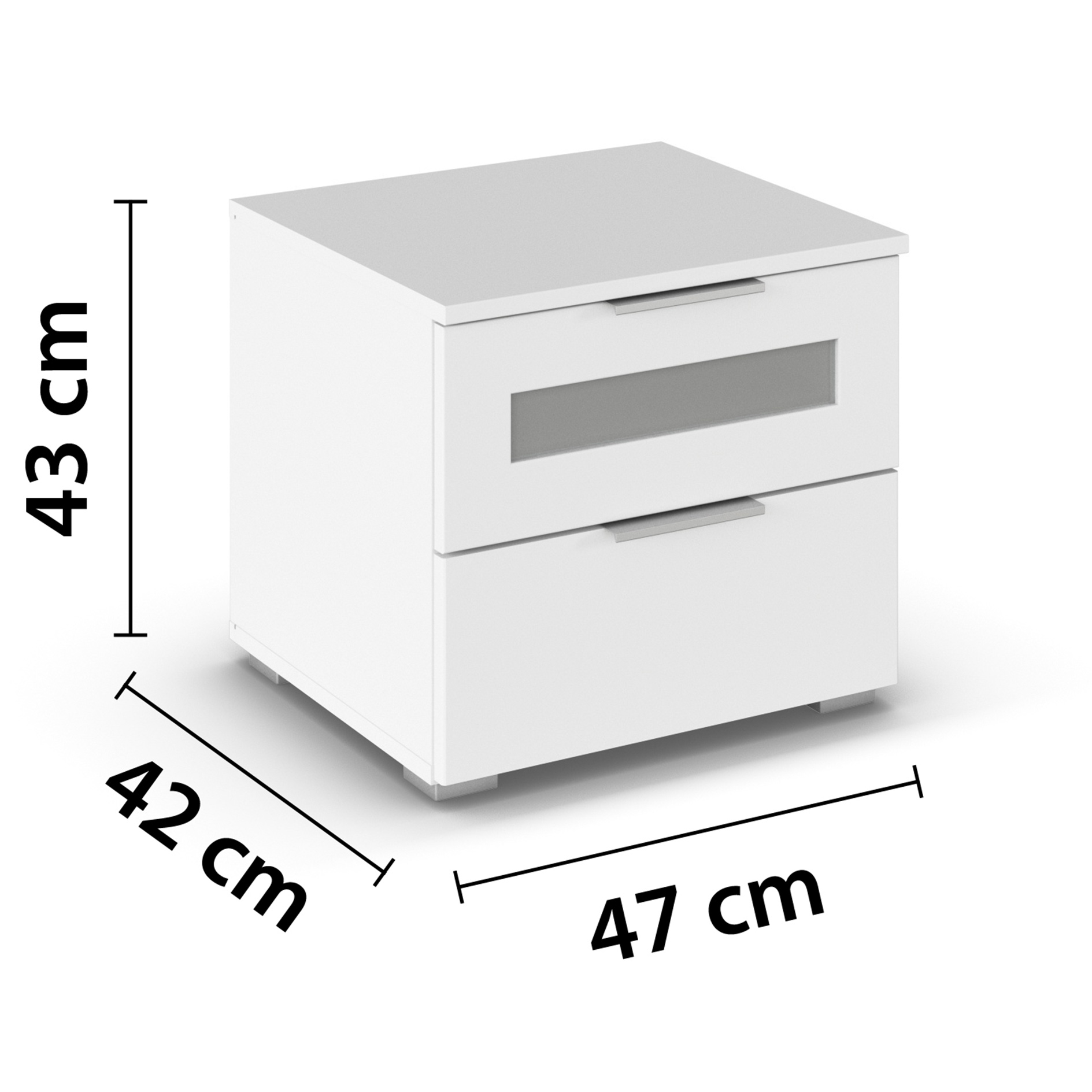 Nachtschrank - alpinweiß - Milchglaseinsatz - 47 cm