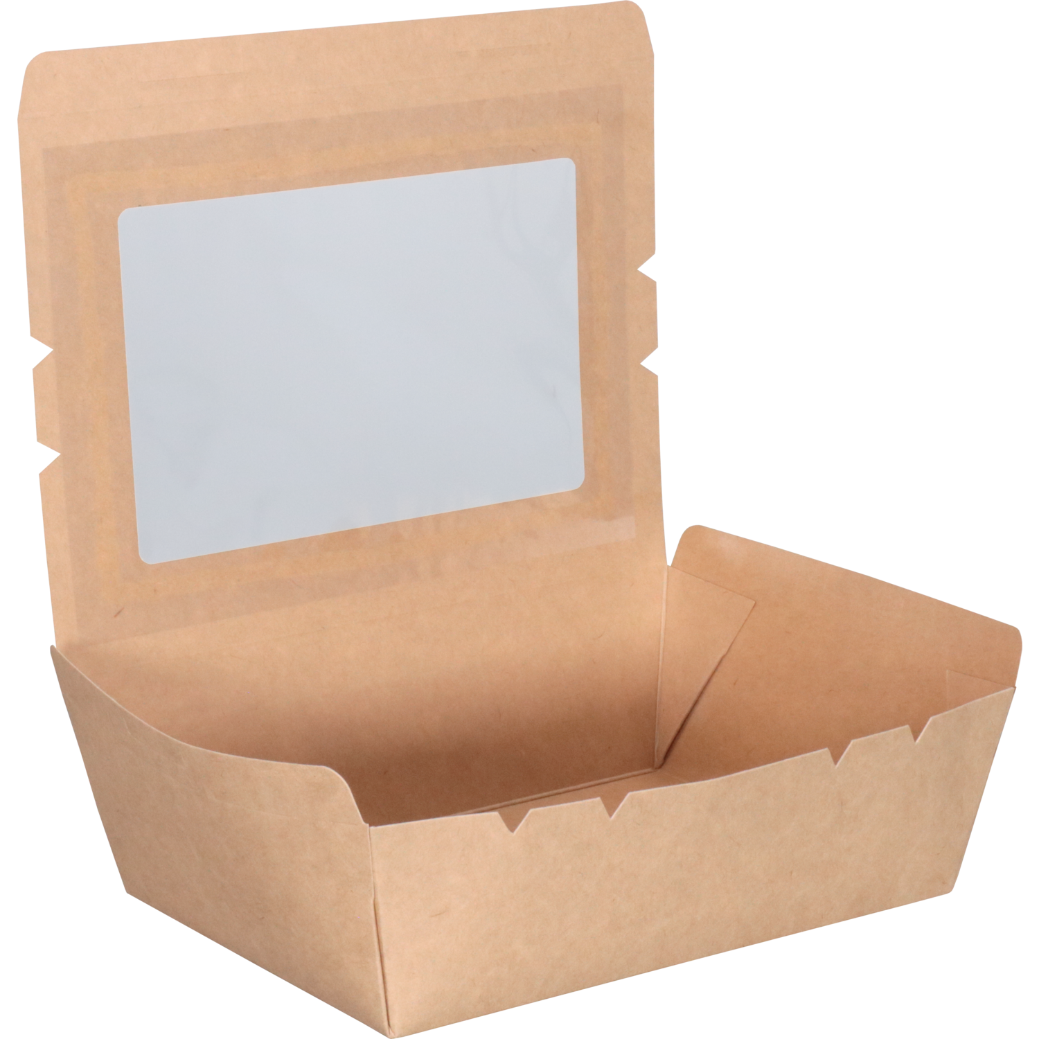 Depa Bak, Karton + PE + PET-coating, met venster, maaltijdbox, 195x140x50mm, bruin