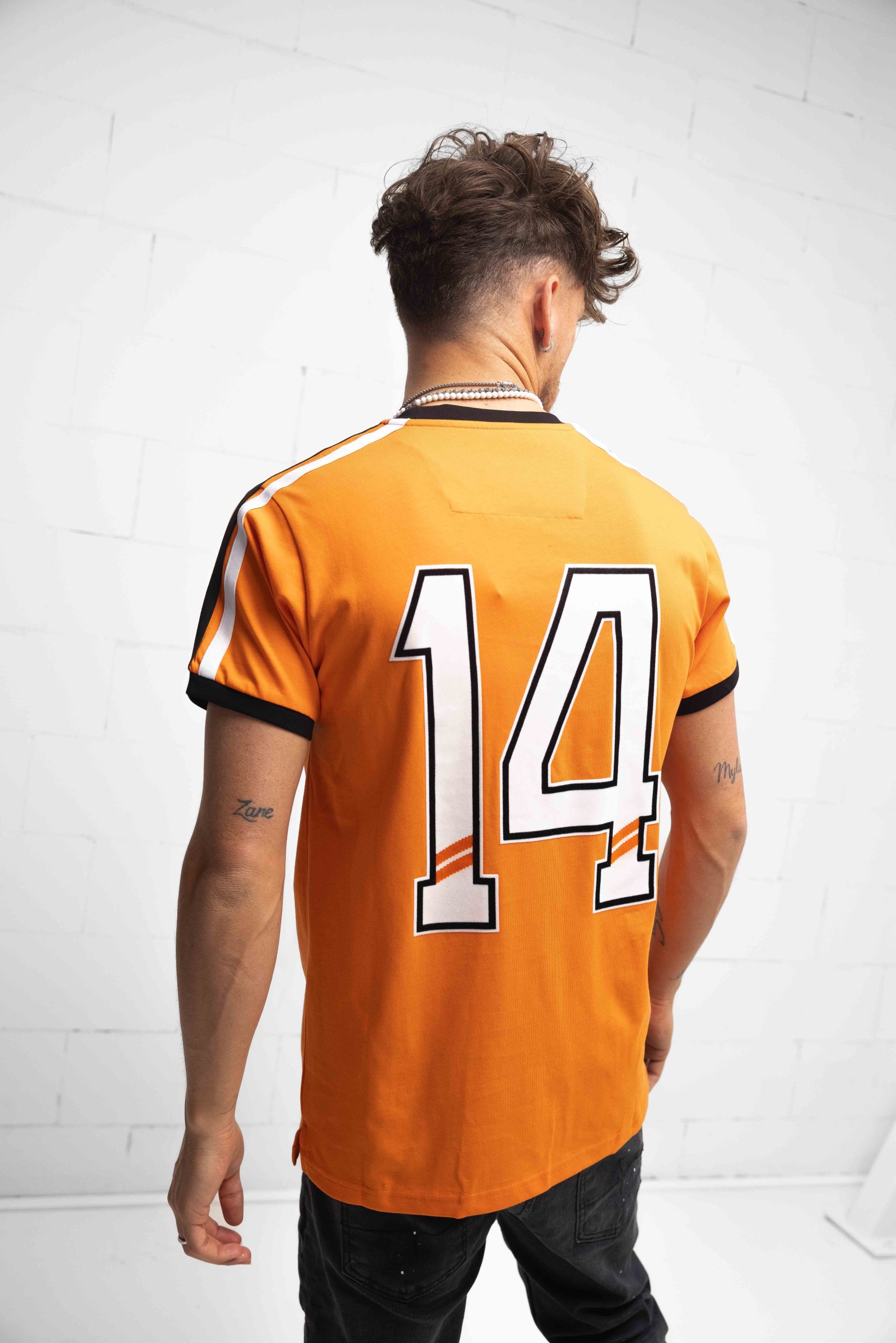 Cruyff Dos Rayas Ringer T-Shirt Heren Oranje