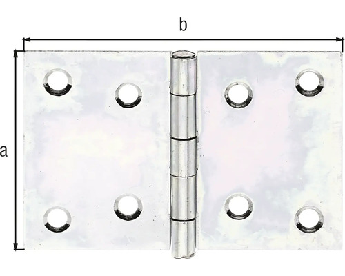 Breed scharnier met geklonken messing pen, 60 x 90 mm, sendzimir verzinkt