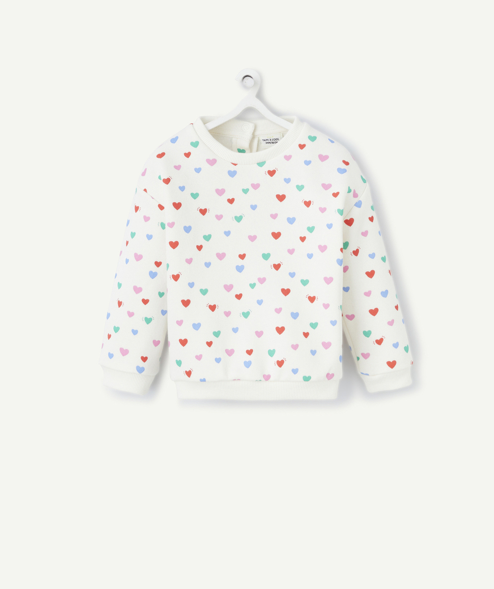 SWEAT BÉBÉ FILLE EN FIBRES RECYCLÉES AVEC IMPRIMÉ COEURS COLORÉS
