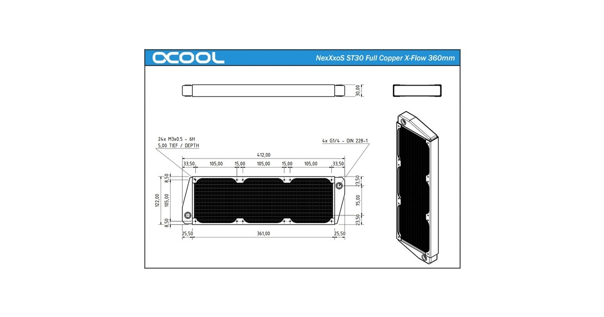 AlphacoolNexXxos ST30 X-Flow 360mm radiator  (Zwart)
