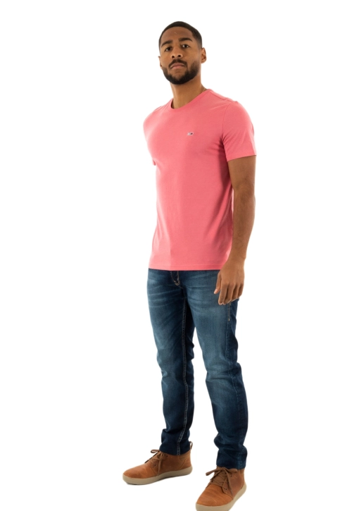 Tee shirt tommy jeans xslim jaspe tig preppy pink heather