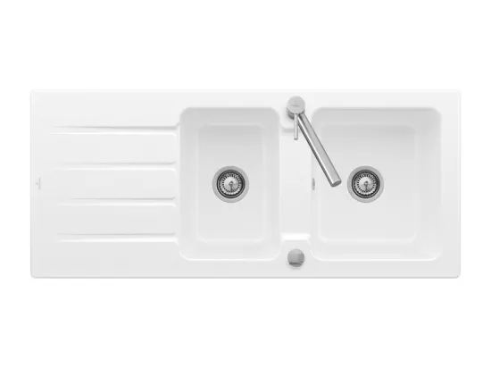 Evier 116 x 51 cm VILLEROY ET BOCH Architectura 8 Blanc + Robinet cuisine GROHE Bauloop