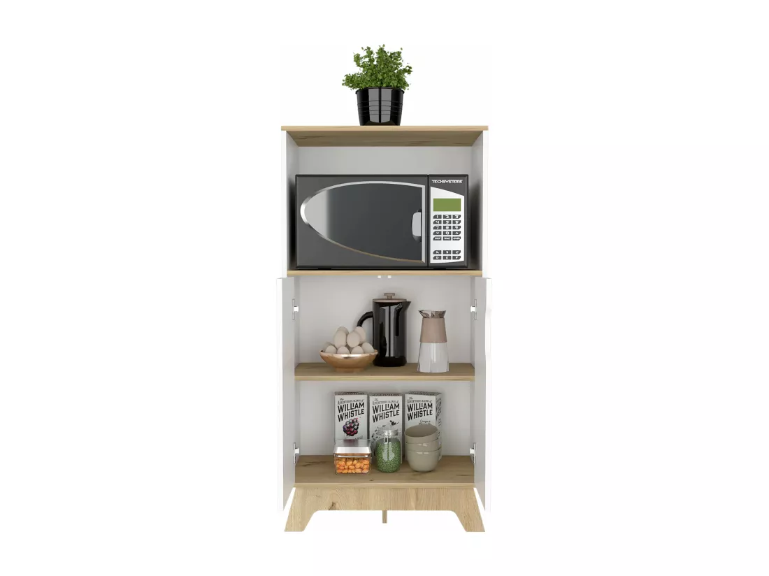 Meubles au micro-ondes Z65, avec placard à deux notes, 130 cm à x 65 cm le x 40 cm P, dune / blanc